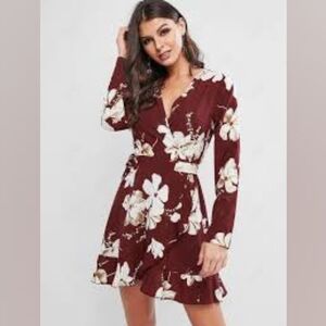 Zaful red floral mini wrap dress